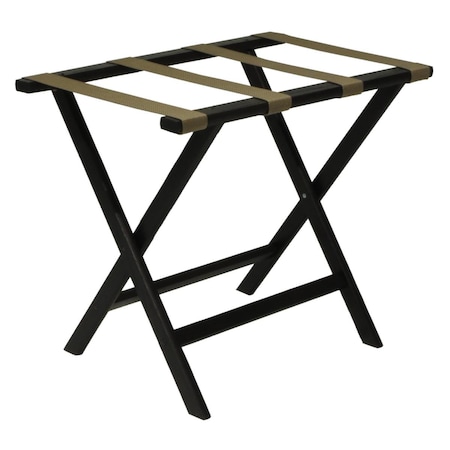 Wooden Mallet Deluxe Straight Leg Luggage Rack with Tan Straps - Black LR-BKTAN